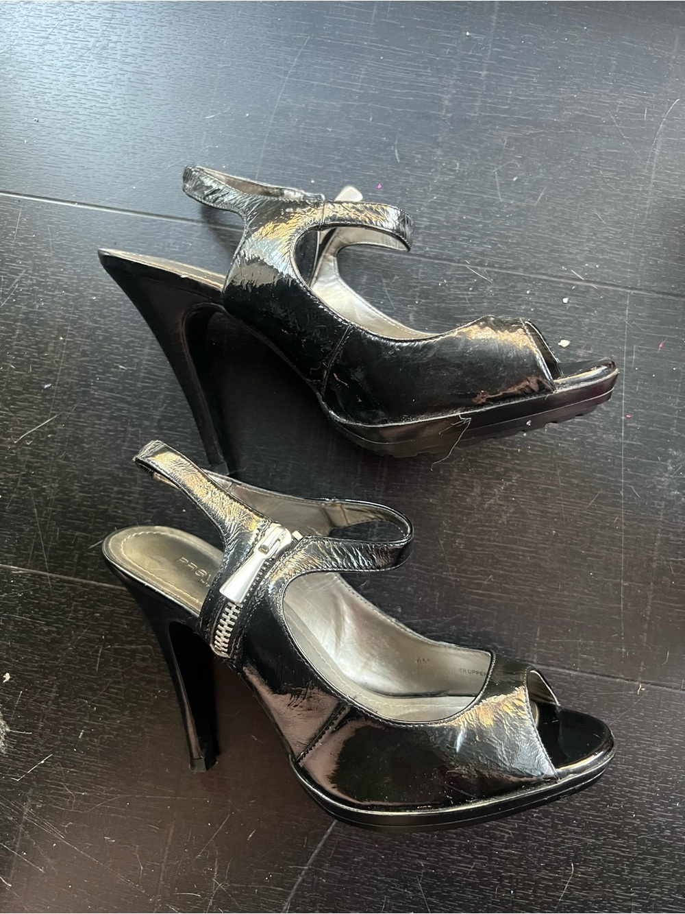 Preview International Black Patent Peep-Toe Slingback Heels